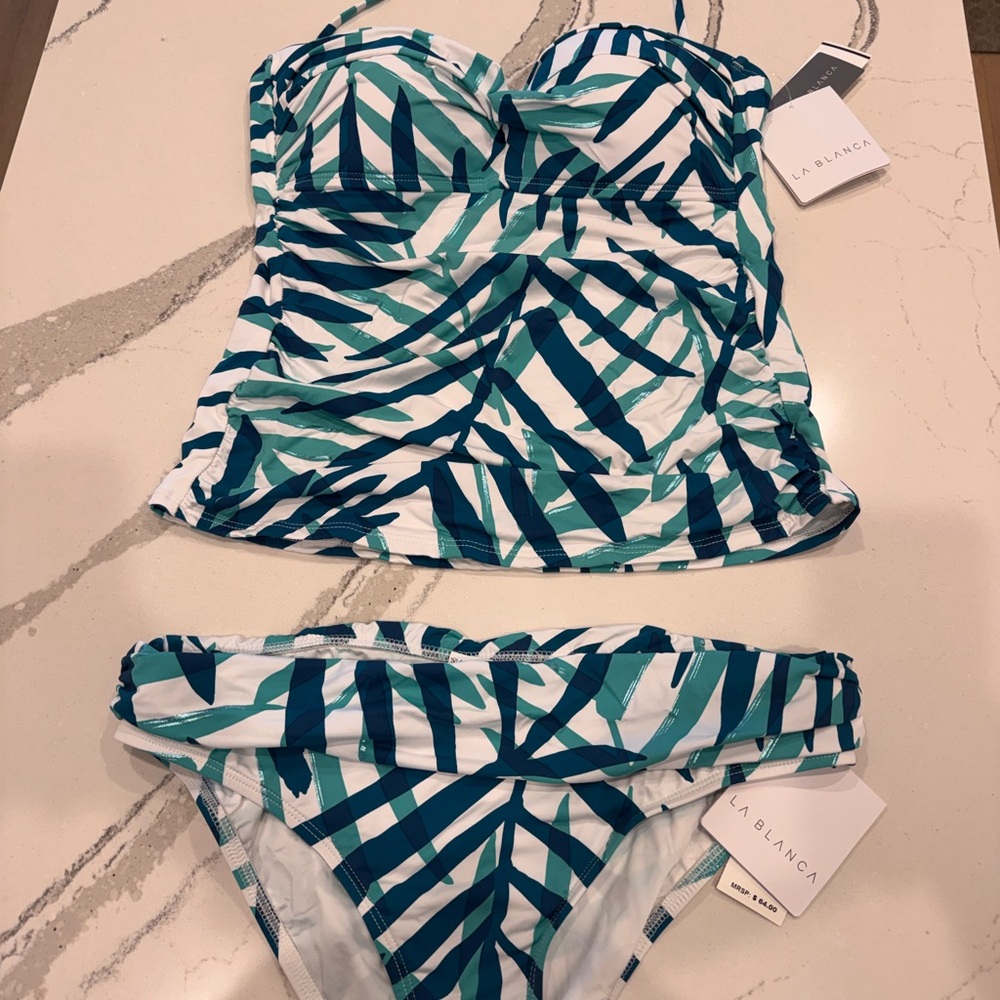 NWT La Blanca Teal and White Tankini Swimwear set